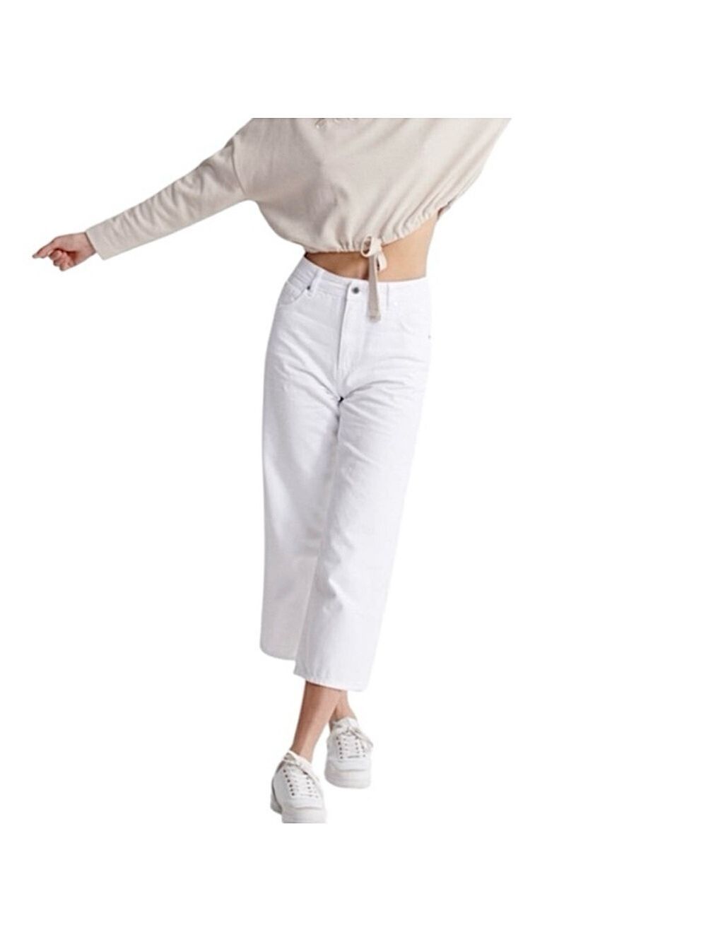 SUPERDRY London old money white wide leg cropped high rise cotton denim jeans 26